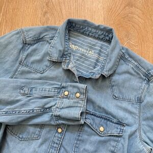Gap 1969 Western Denim Shirt Women S‎ Small Tall Light Wash Pearl Snap Button Up